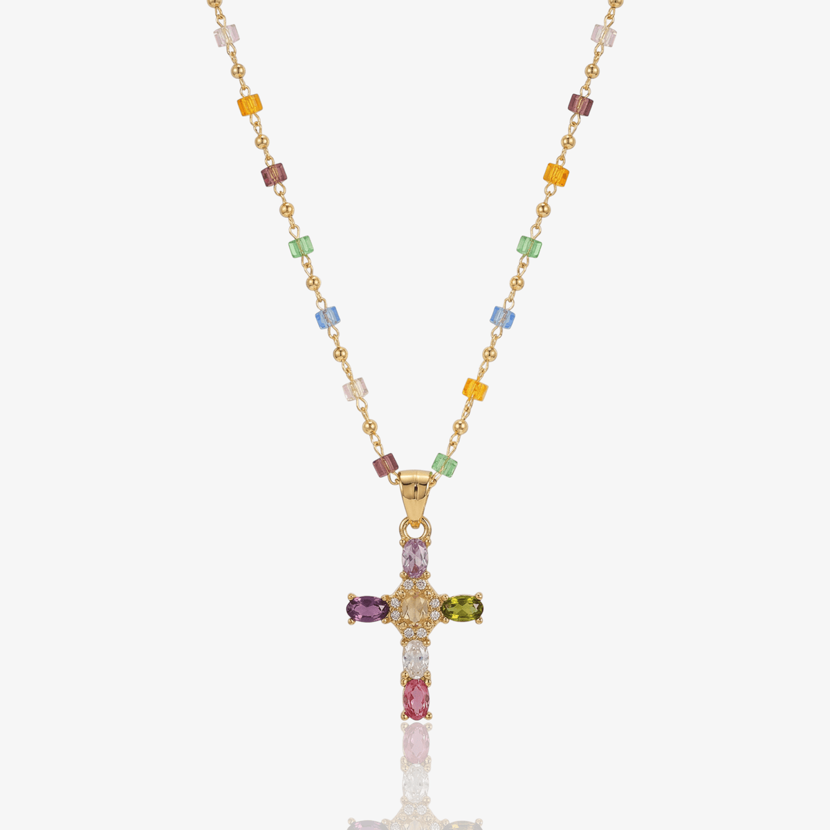 Colorful Gem Cross Necklace