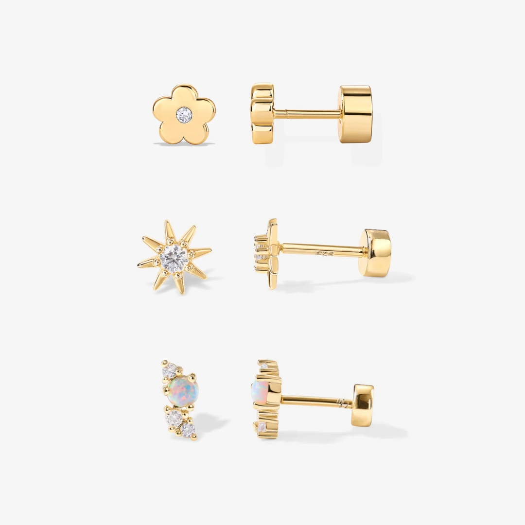 Flat Back Stud Earring Set – Mixed Shapes