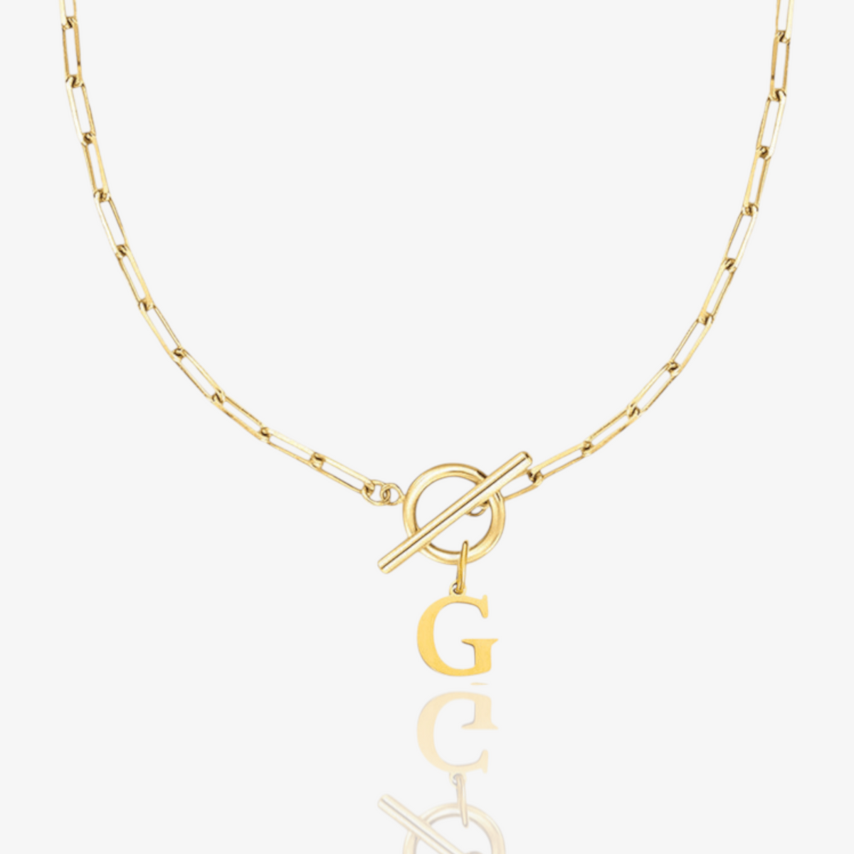 Paperclip Initial Circle Lock Clasp Necklace