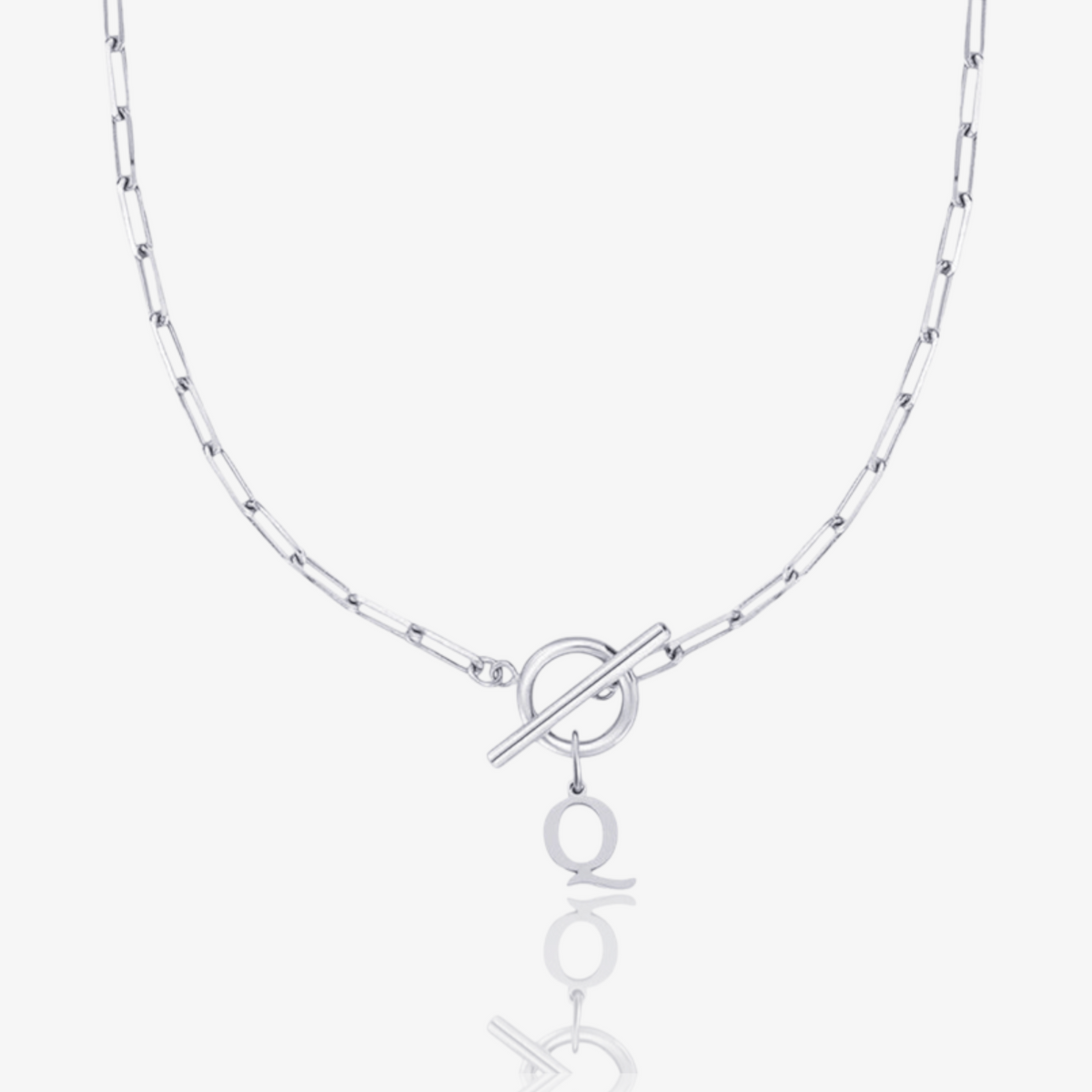 Paperclip Initial Circle Lock Clasp Necklace