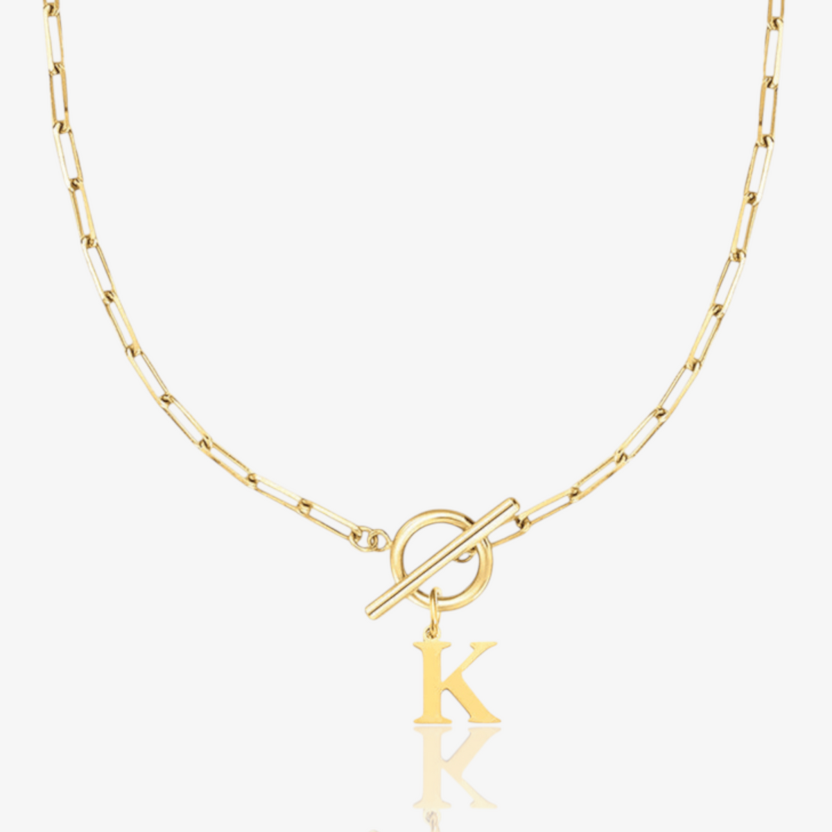 Paperclip Initial Circle Lock Clasp Necklace
