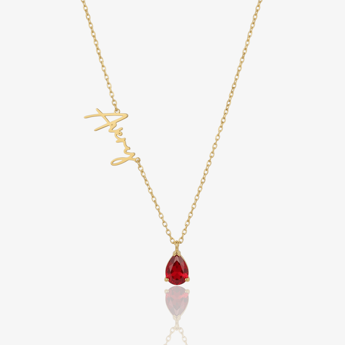 Custom Name & Teardrop Birthstone Necklace