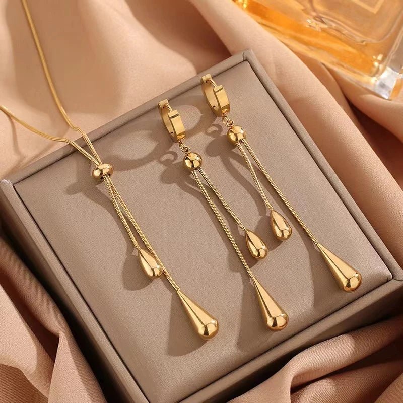 Droplet Lariat Adjustable Necklace & Earring
