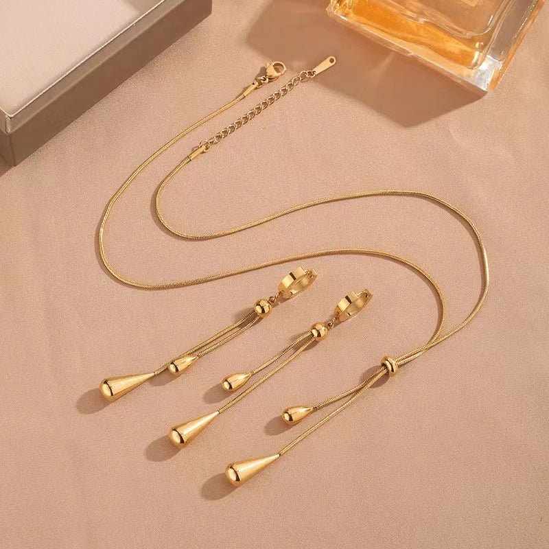 Droplet Lariat Adjustable Necklace & Earring