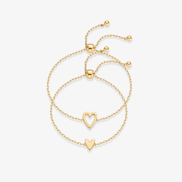 Double Heart Charm Bracelet Duo
